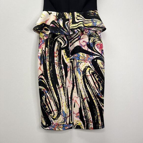 Bebe Bodycon Peplum Lace Neoprene Bright Colorful Midi Dress Sleeveless Black XS - Picture 10 of 16